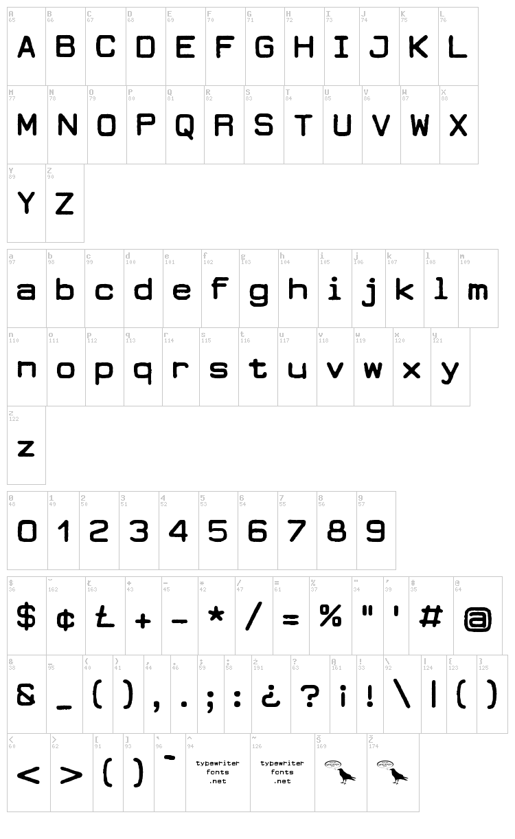Dearborn Type font map